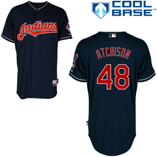 Scott Atchison #48 MLB Jersey-Cleveland Indians Men's Authentic Alternate Navy Cool Base Baseball Jersey